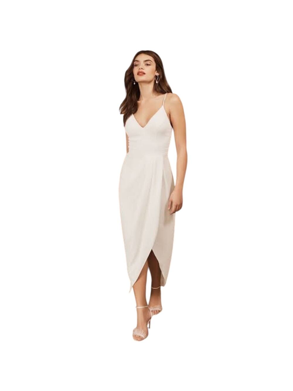 BHLDN Caron V-Neck Wrap Cocktail Sleeveless Ivory Midi Dress Size US 2